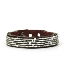 Swahili Coast Design Chevron Silver Beaded Leather Cuff Jewelry