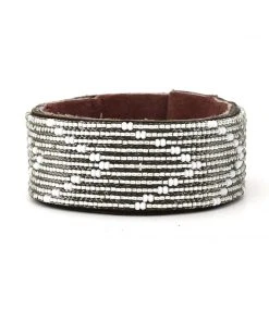 Swahili Coast Design Chevron Silver Beaded Leather Cuff Jewelry
