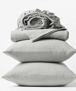 Coyuchi Home Goods Cloud Brushed Flannel Sheet Set - Pale Gray Heather