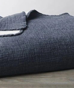 Coyuchi Home Goods Cozy Cotton Blanket - Moonlight Blue