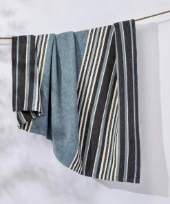Coyuchi Mariposa Supersoft Cotton Blanket - Aqua Multi Stripe Best Sellers