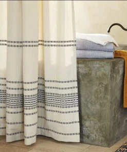 Coyuchi Rippled Stripe Shower Curtain - Ivory With Black Home Goods