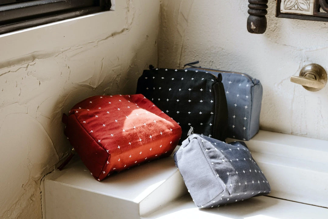 Anchal Accessories Cross Stitch Toiletry Bag - Slate Anchal Accessories Cross Stitch Toiletry Bag - Slate