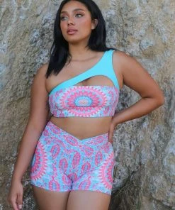 Wolven Activewear + Athleisure Crossover Recycled High-Waisted Short - Amalfi