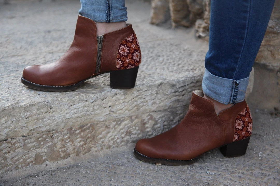 Darzah Tatreez Ankle Boot - Brown Shoes Darzah Tatreez Ankle Boot - Brown Shoes