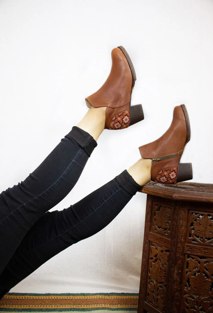 Darzah Tatreez Ankle Boot - Brown Shoes Darzah Tatreez Ankle Boot - Brown Shoes