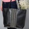 Darzah Black Leather Tatreez Tote Bag Fair Trade