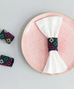 Darzah Colorful Tatreez Napkin Ring Set Kitchen + Dining