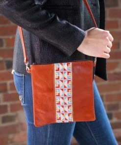 Darzah Clay Tatreez Crossbody Bag — Blue + Rust Fair Trade
