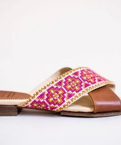 Darzah Shoes Tatreez Cross Sandal - Berry