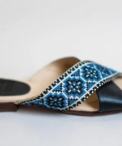 Darzah Tatreez Cross Sandal - Blue