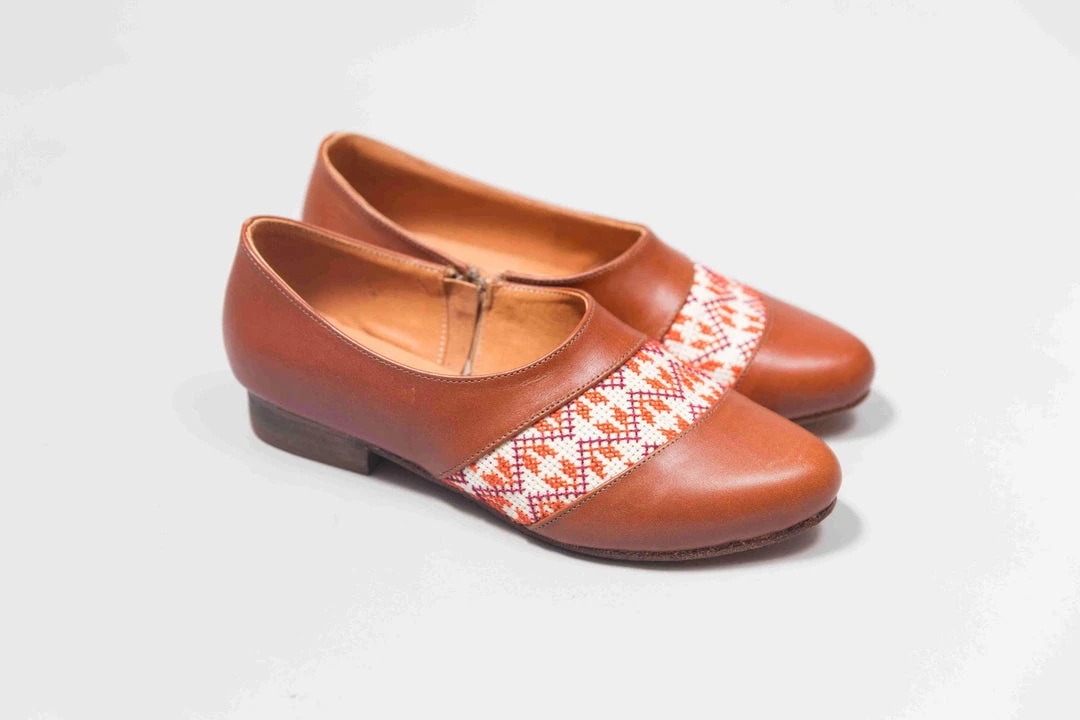 Darzah Shoes Tatreez Oxford - Camel + Orange Darzah Shoes Tatreez Oxford - Camel + Orange