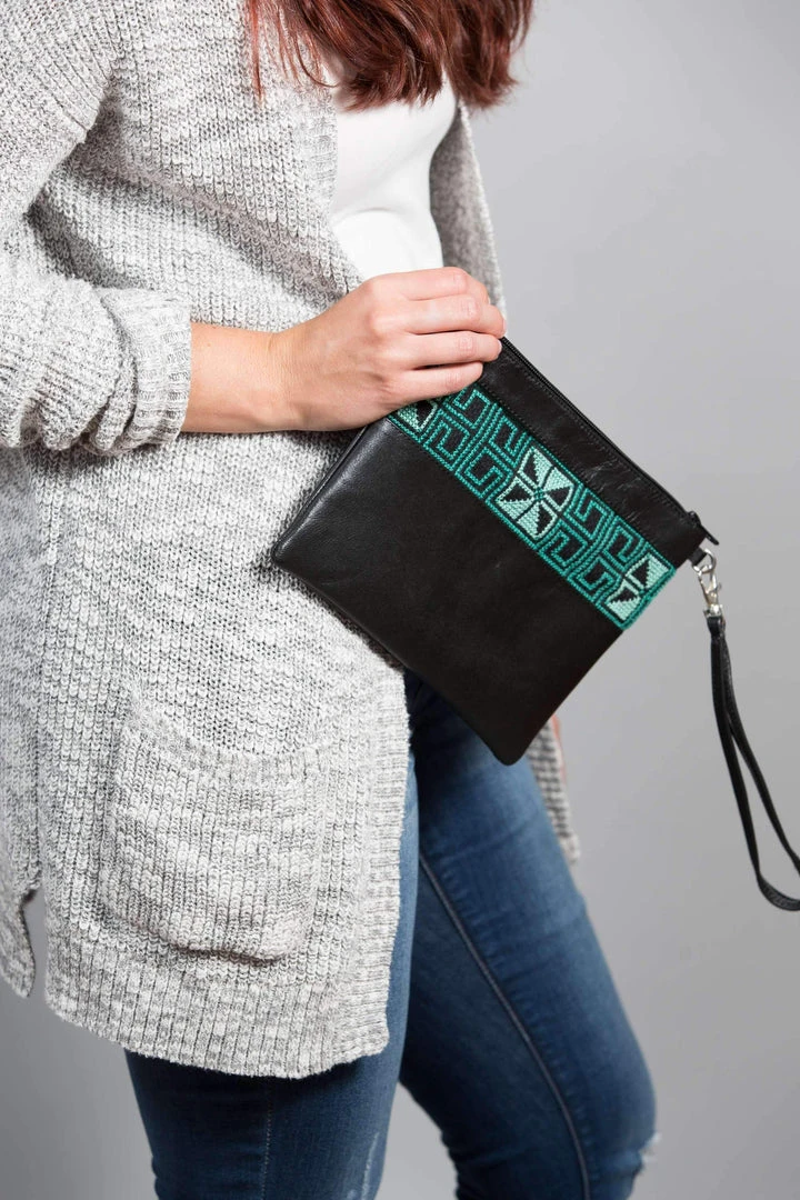 Darzah Egypt Tatreez Clutch - Teal Accessories Darzah Egypt Tatreez Clutch - Teal Accessories