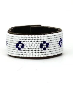 Swahili Coast Design Diamond Dark Blue Beaded Leather Cuff Jewelry