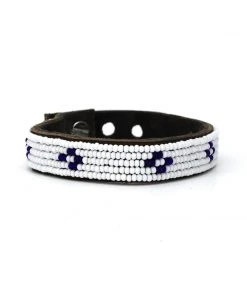 Swahili Coast Design Diamond Dark Blue Beaded Leather Cuff Jewelry