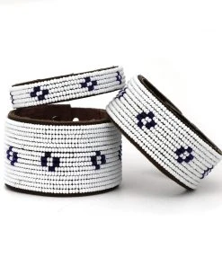 Swahili Coast Design Diamond Dark Blue Beaded Leather Cuff Jewelry