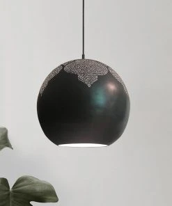 Dounia Home Lighting Najma Trellis Globe Pendant Light - Gunmetal