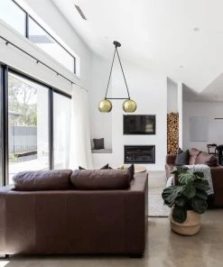 Dounia Home BIPOC Owned Nur Reversed Chandelier - Duel Globe - Brass