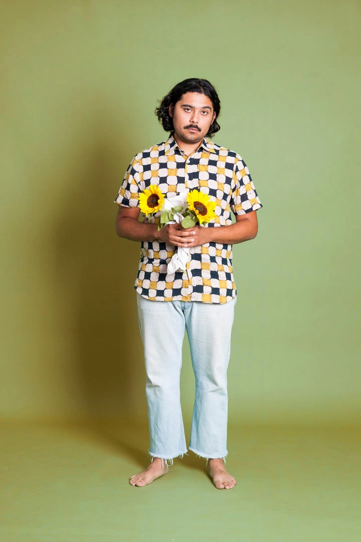 Dushyant Asthana Men's Aby Chessboard Batik Short Sleeve Shirt 2 Dushyant Asthana Men's Aby Chessboard Batik Short Sleeve Shirt