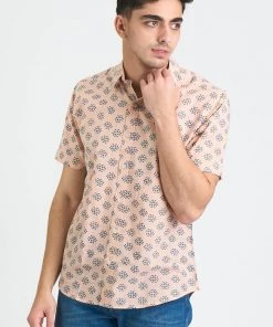Dushyant Asthana Men's Prat Short Sleeve Shirt - Pink + Blue Motif