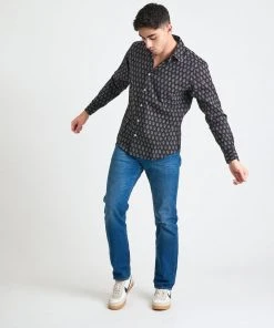 Dushyant Asthana Men's Amir Long Sleeve Shirt - Black + Blue Motif