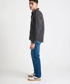 Dushyant Asthana Men's Amir Long Sleeve Shirt - Black + Blue Motif