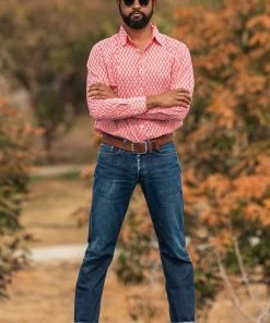 Dushyant Asthana Men's Barrington Shirt - Red Leaf Print 2 Dushyant Asthana Men's Barrington Shirt - Red Leaf Print