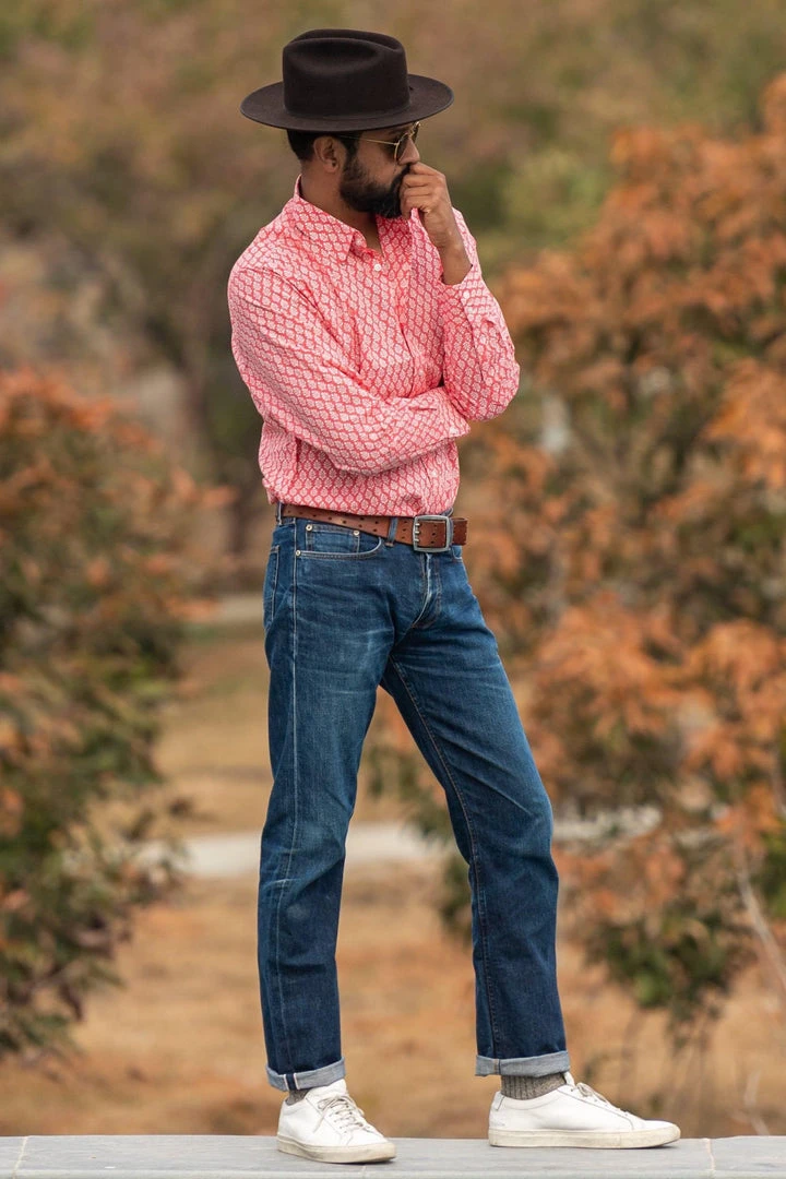 Dushyant Asthana Men's Barrington Shirt - Red Leaf Print Dushyant Asthana Men's Barrington Shirt - Red Leaf Print