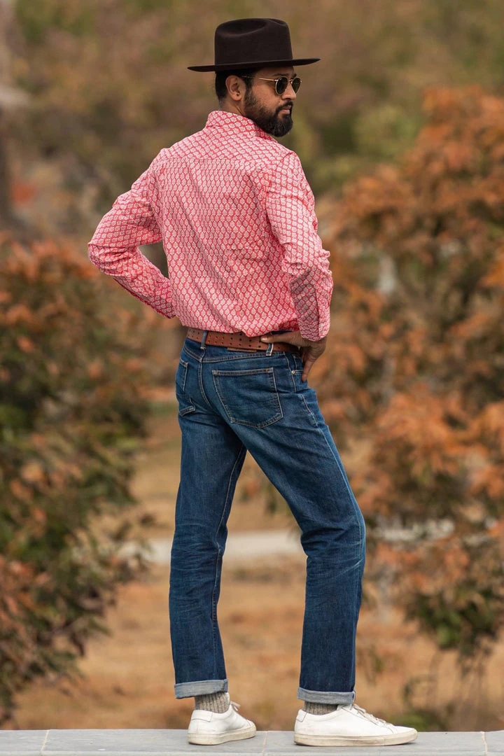 Dushyant Asthana Men's Barrington Shirt - Red Leaf Print Dushyant Asthana Men's Barrington Shirt - Red Leaf Print