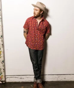 Dushyant Asthana Men's Folk Short Sleeve Shirt - Maroon