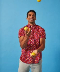 Dushyant Asthana Men's Folk Short Sleeve Shirt - Maroon