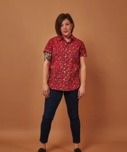 Dushyant Asthana Men's Folk Short Sleeve Shirt - Maroon