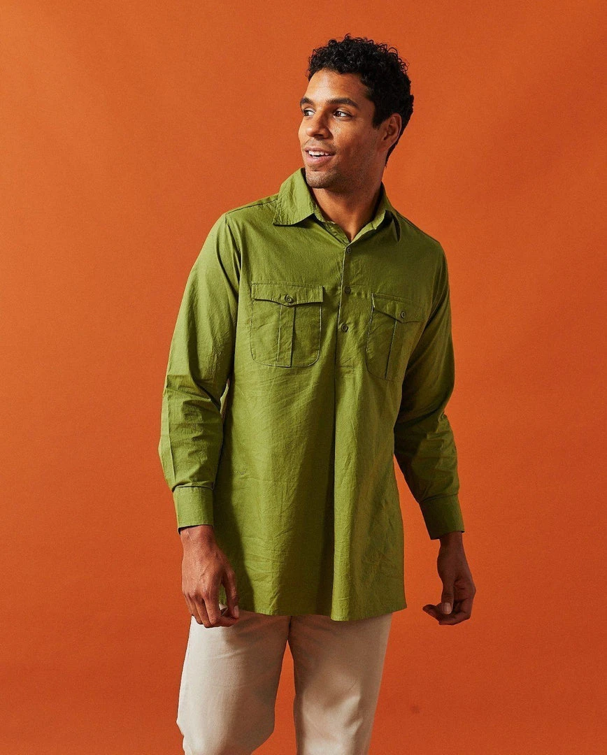 Dushyant Asthana Men's Kameez Oversized Shirt - Light Olive Dushyant Asthana Men's Kameez Oversized Shirt - Light Olive