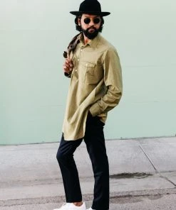 Dushyant Asthana Men's Kameez Oversized Shirt - Light Olive 2 Dushyant Asthana Men's Kameez Oversized Shirt - Light Olive