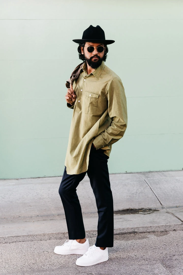 Dushyant Asthana Men's Kameez Oversized Shirt - Light Olive Dushyant Asthana Men's Kameez Oversized Shirt - Light Olive