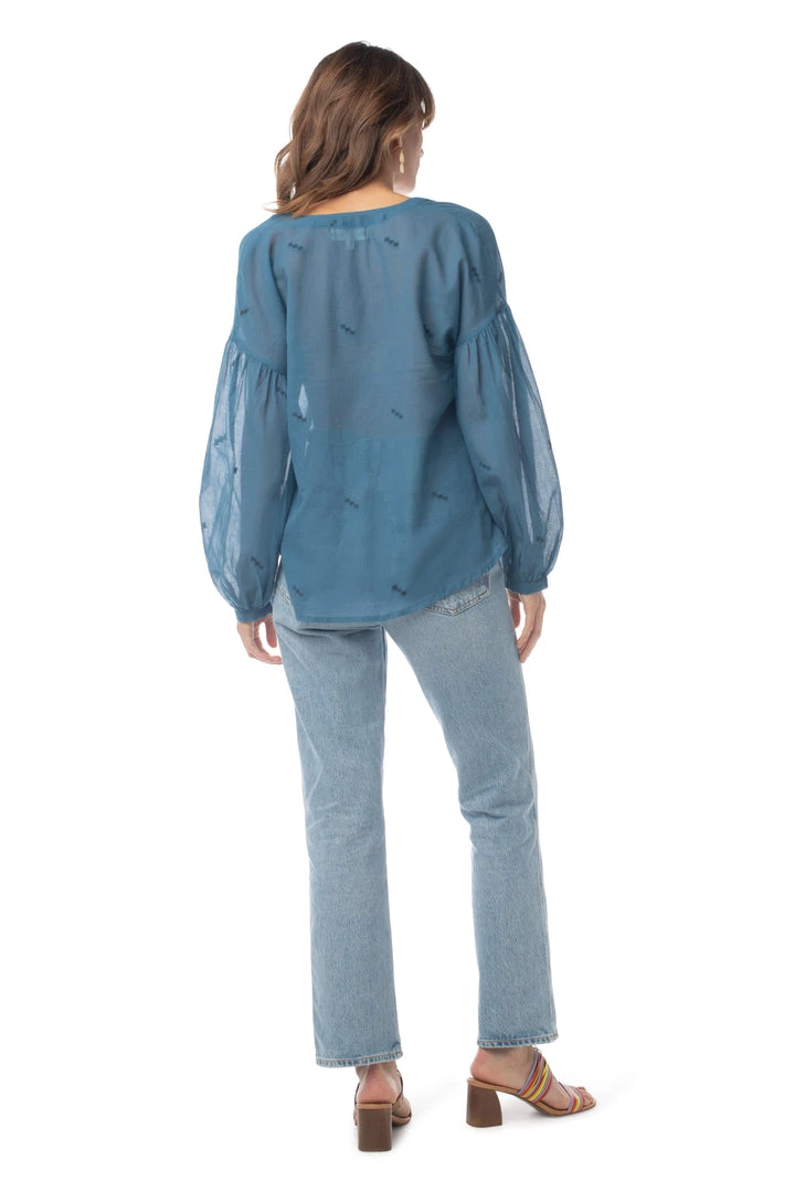 Synergy Organic Clothing Sale Embroidered Amber Top - Rich Teal Synergy Organic Clothing Sale Embroidered Amber Top - Rich Teal