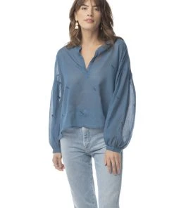 Synergy Organic Clothing Sale Embroidered Amber Top - Rich Teal