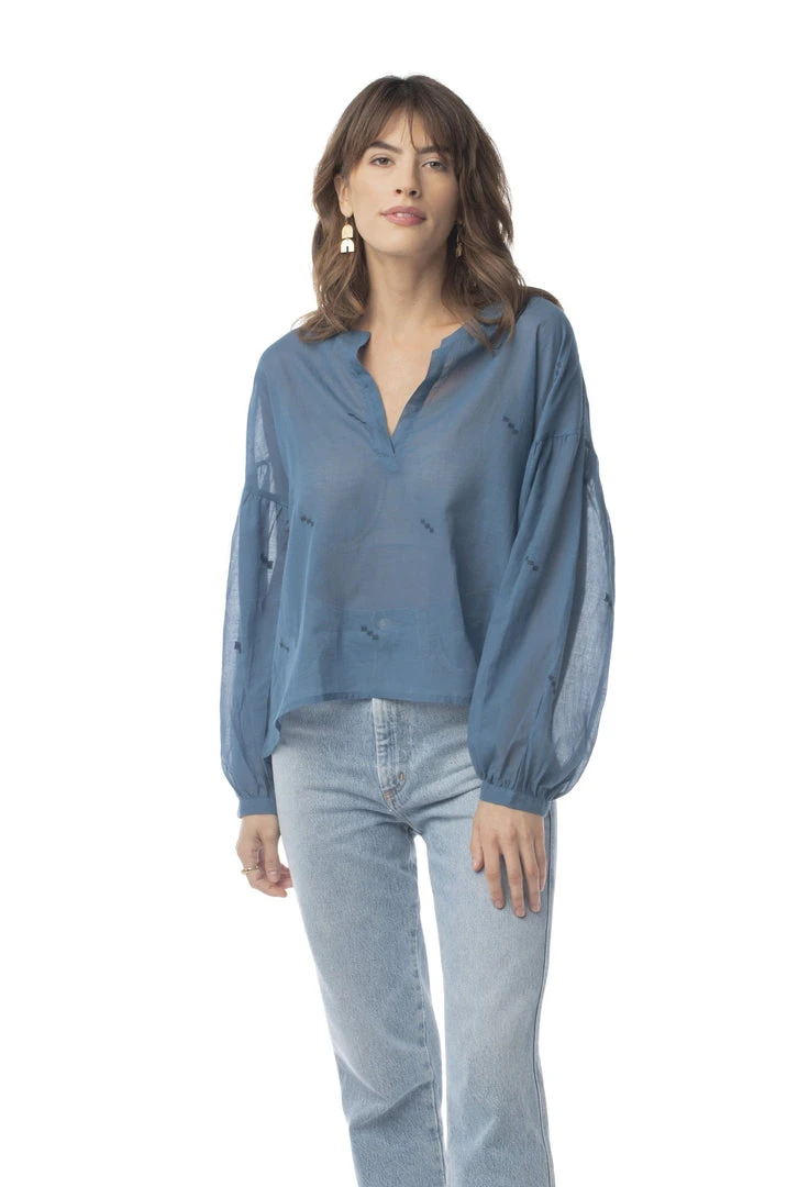 Synergy Organic Clothing Sale Embroidered Amber Top - Rich Teal Synergy Organic Clothing Sale Embroidered Amber Top - Rich Teal