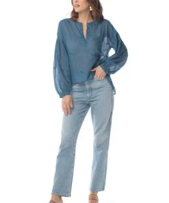 Synergy Organic Clothing Sale Embroidered Amber Top - Rich Teal 3 Synergy Organic Clothing Sale Embroidered Amber Top - Rich Teal