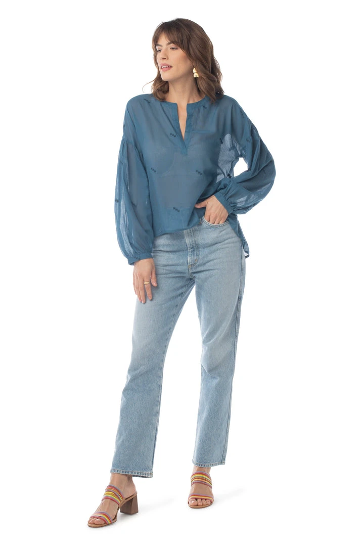 Synergy Organic Clothing Sale Embroidered Amber Top - Rich Teal Synergy Organic Clothing Sale Embroidered Amber Top - Rich Teal