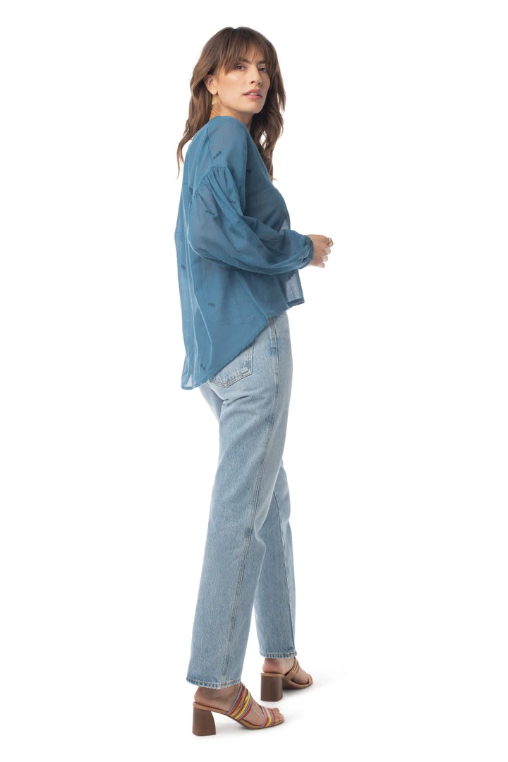 Synergy Organic Clothing Sale Embroidered Amber Top - Rich Teal Synergy Organic Clothing Sale Embroidered Amber Top - Rich Teal