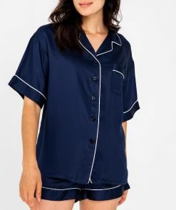 Ettitude Bamboo Lyocell Short Sleeve Pajama Shirt - Blue Nights
