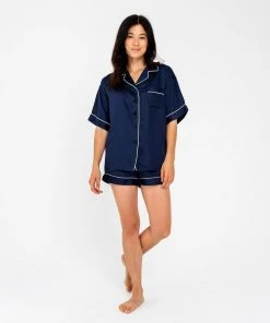 Ettitude Bamboo Lyocell Short Sleeve Pajama Shirt - Blue Nights
