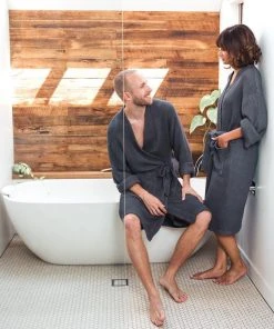 Ettitude Unisex Bamboo Waffle Robe - Slate Best Sellers