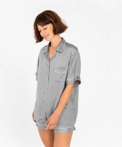 Ettitude Best Sellers Charcoal Bamboo Lyocell Short Sleeve Pajama Shirt - Dove Gray