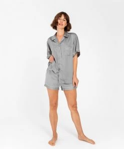 Ettitude Best Sellers Charcoal Bamboo Lyocell Short Sleeve Pajama Shirt - Dove Gray