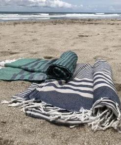 Hilana: Upcycled Cotton Fethiye Upcycled Turkish Towel / Blanket - Navy Blue Recycled + Upcycled