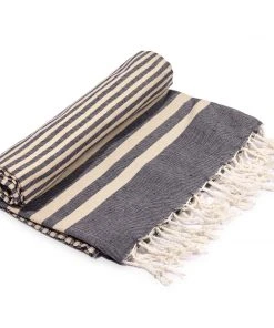 Hilana: Upcycled Cotton Fethiye Upcycled Turkish Towel / Blanket - Navy Blue Recycled + Upcycled