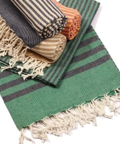 Hilana: Upcycled Cotton Fethiye Upcycled Turkish Towel / Blanket - Navy Blue Recycled + Upcycled