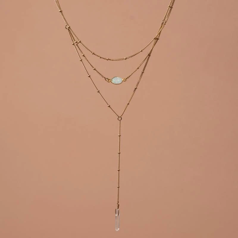 Iron Oxide Gold Layered Opal Lariat Necklace Iron Oxide Gold Layered Opal Lariat Necklace